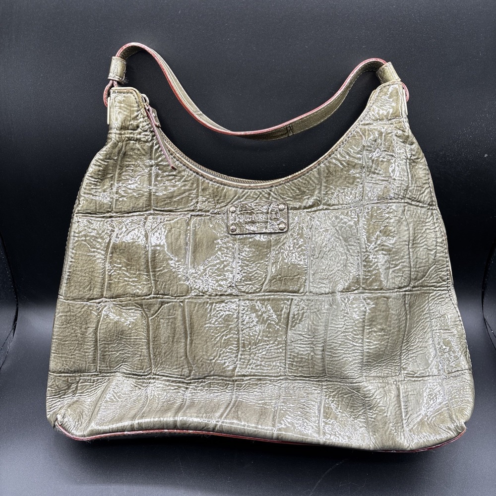 Kate Spade Women's Y2K Green Croc Embossed Shoulder Hand Bag Vintage Hobo Style